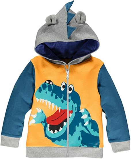 LitBud Toddler Boys Hoodies Jacket Cartoon Dinosaur Zipper Packaway Spring Coat for Kids