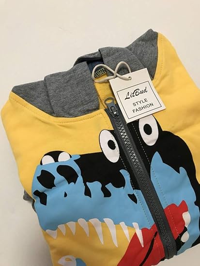 LitBud Toddler Boys Hoodies Jacket Cartoon Dinosaur Zipper Packaway Spring Coat for Kids